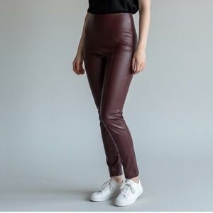 Vintage Laundry by Shelli Segal Burgundy Faux Leather High Waisted Leggings Med